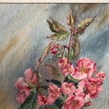 Tableau aquarelle m. buffeteau bouquet fleurs signée & cadre bois doré vintage