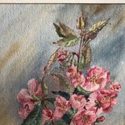 Watercolor painting m. buffeteau bouquet flowers signed & frame gilded wood vintage