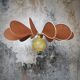 Pendant light flower 12 blades linen, rattan and glass globe of Clichy