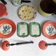 Vintage dinette in enamelled sheet metal of 27 pieces