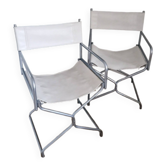 Chaise fauteuil X2 vintage metteur en scène chrome et cuir blanc