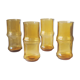 4 vintage orangeade glasses in yellow glass in the shape of bamboo