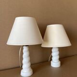 Set of 2 small old twisted opaline lamps