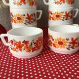 Tasses arcopal "flore" marguerite et tournesol seventies