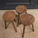 Suite of 3 brutalist stools XXth tripod feet