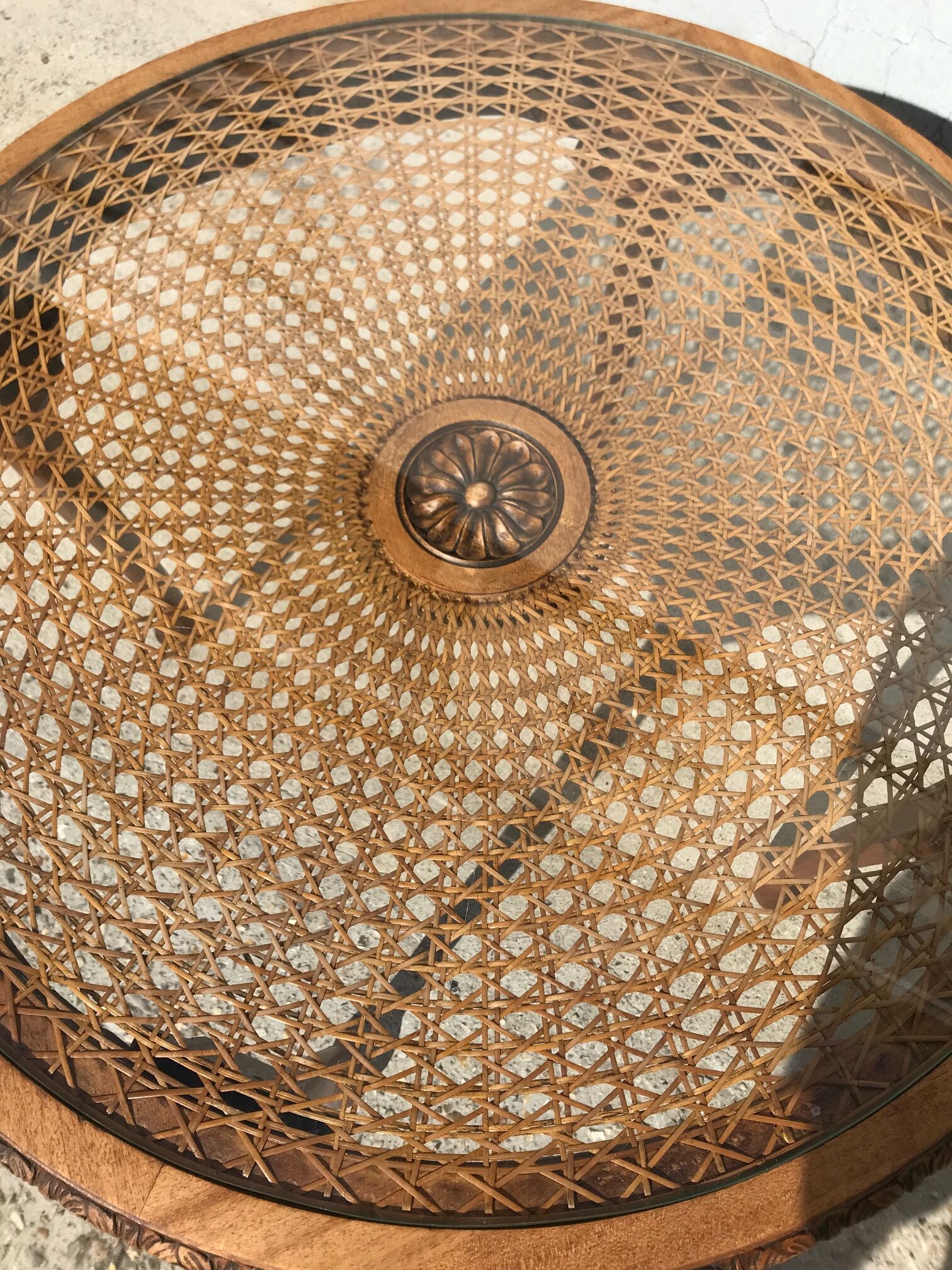 Coffee table, wood, glass and cannage, France, nineteenth century