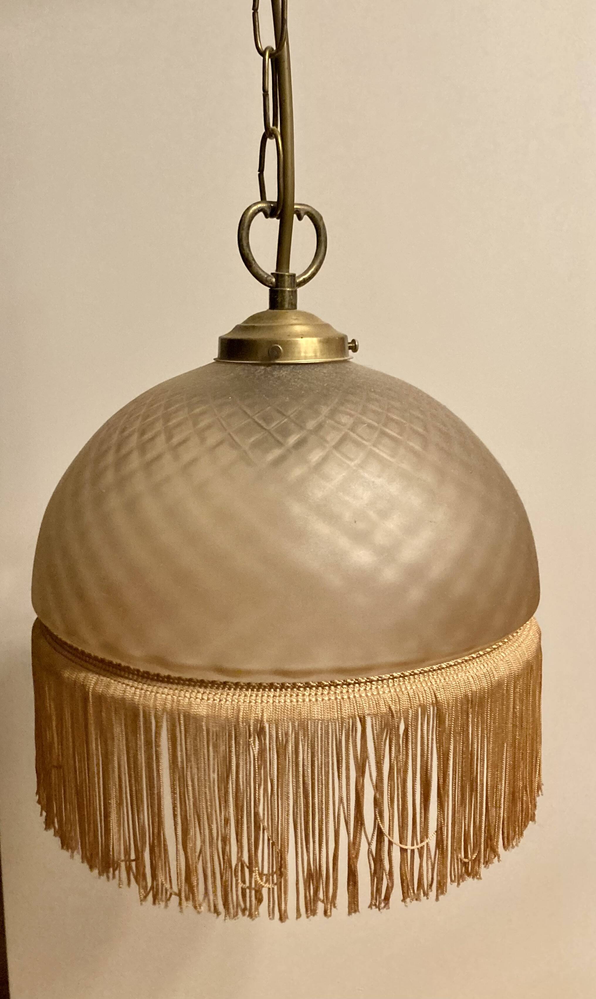 Art Deco beige gold glass pendant light with fringes