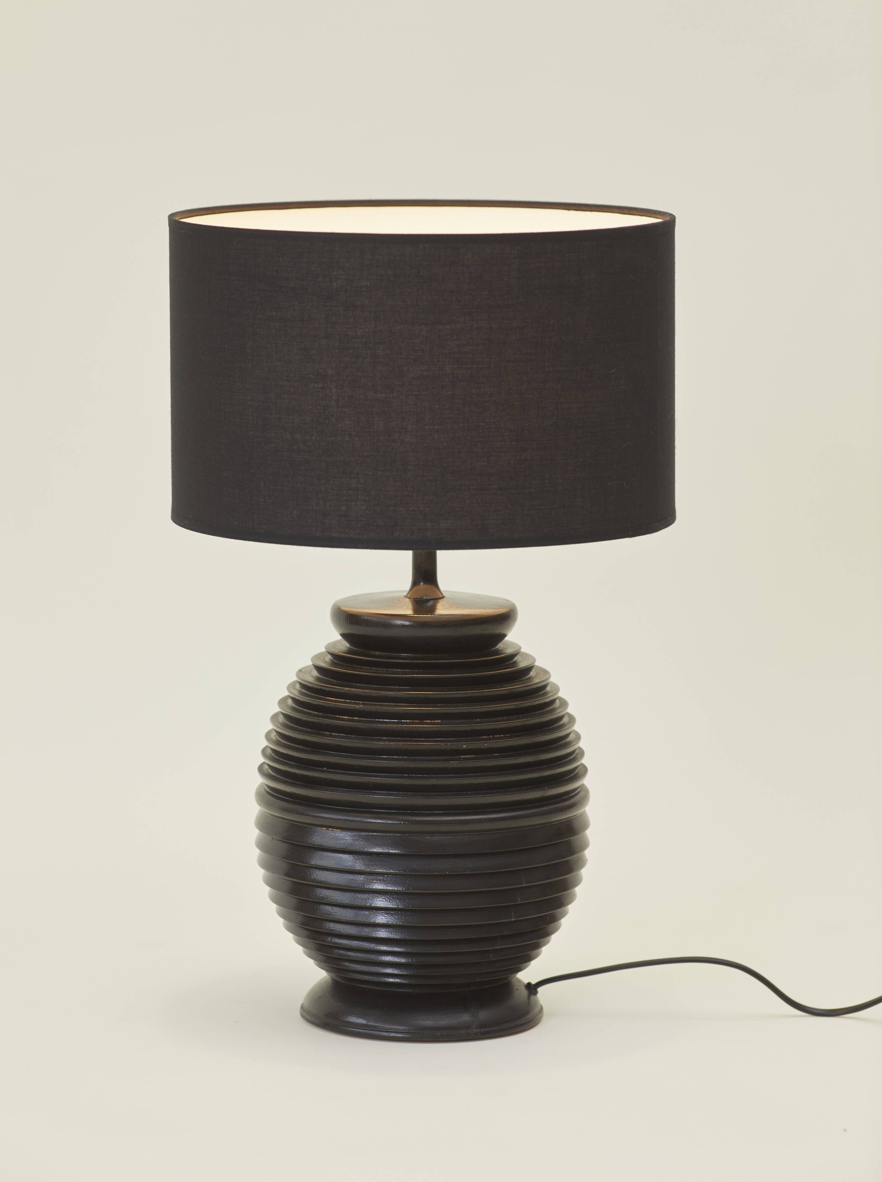 Large vintage black turned wooden lamp base circa 1980