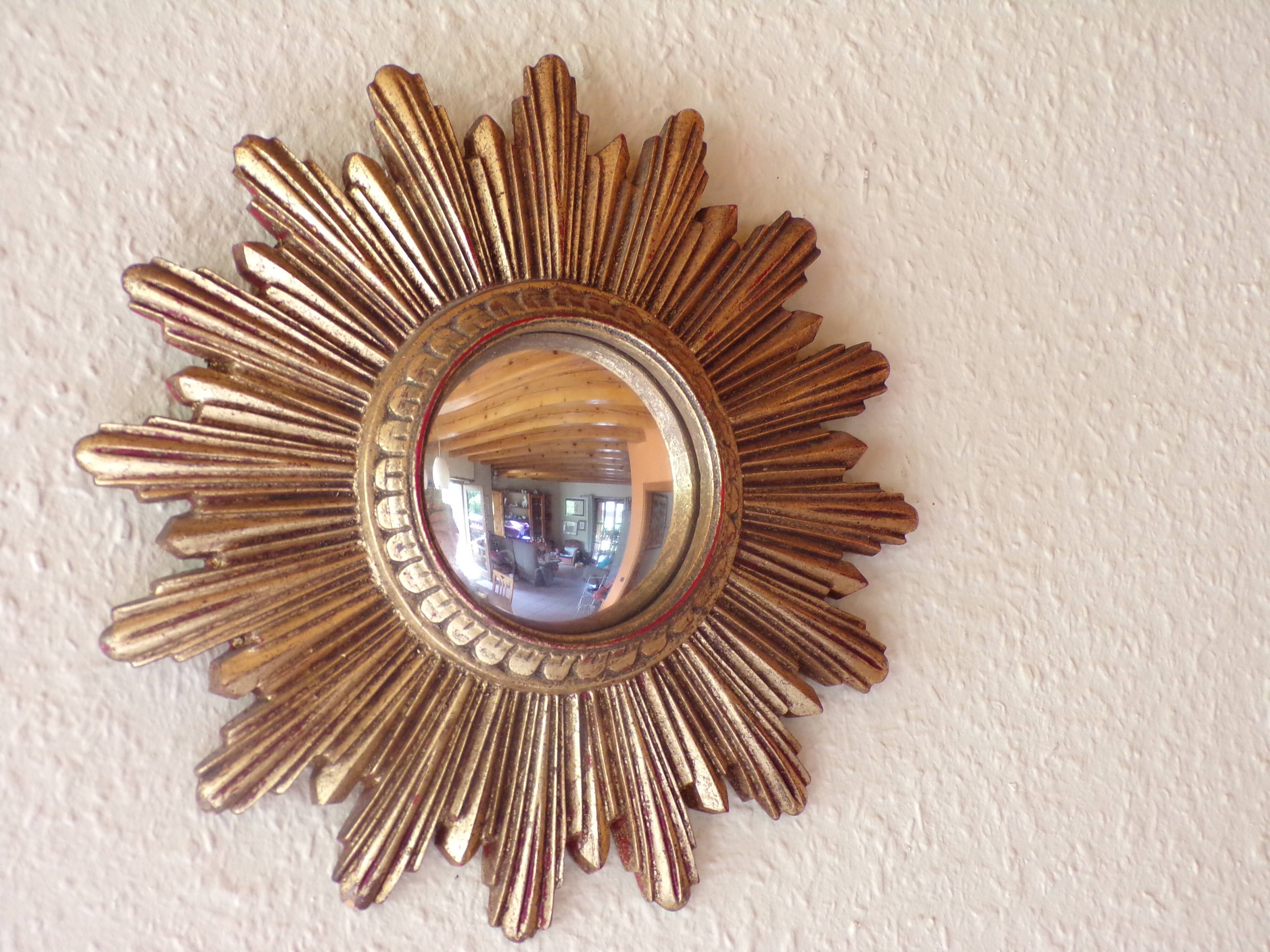 Golden wooden and stucco mirror, France 60s 25cm