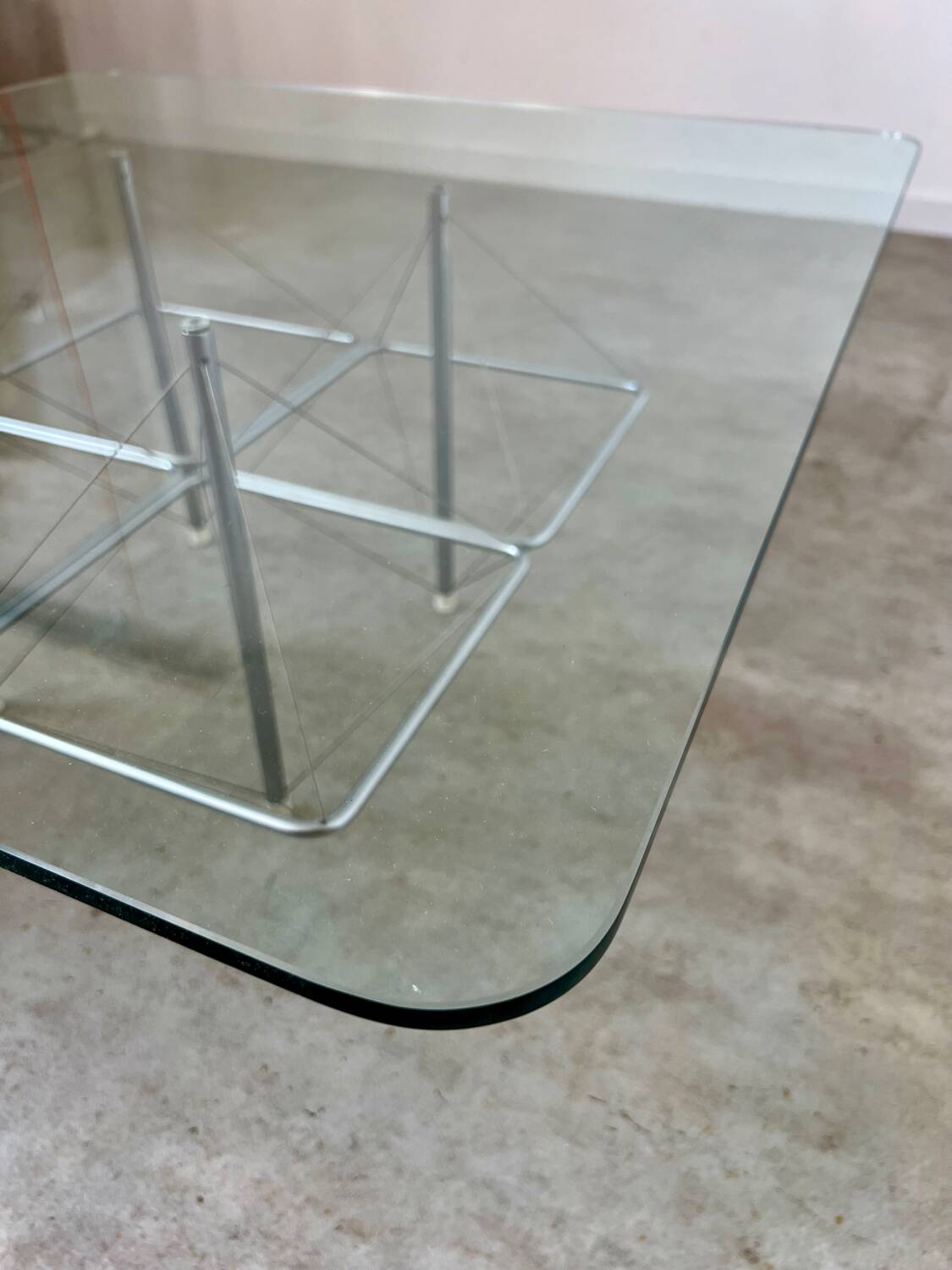 Old Italian design architectural coffee table from the 70s vintage glass and metal