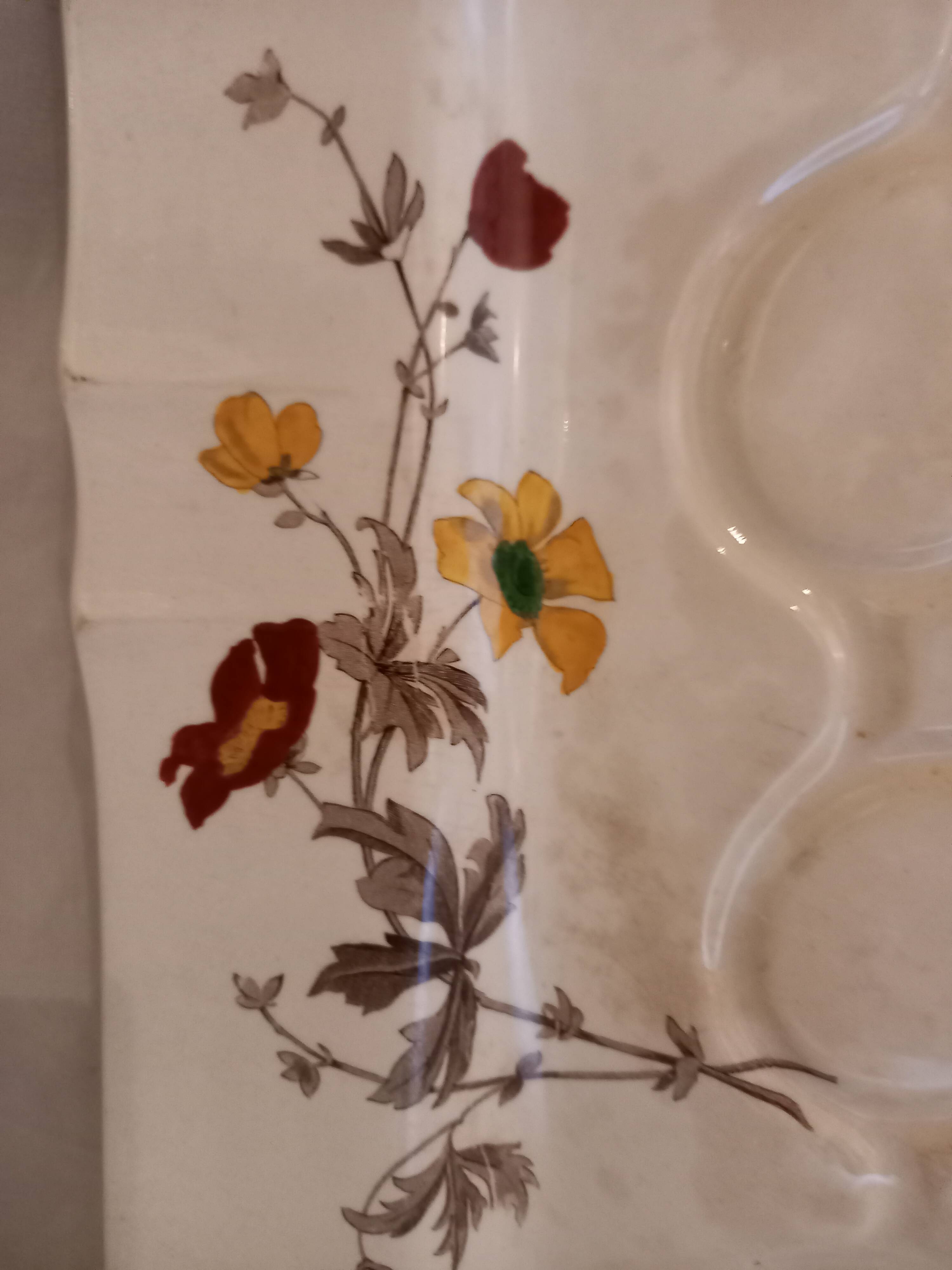 Serving dish, floral decoration, flutes, juice reservoir, English porcelain, Minton