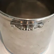 Cylindrical Silver-Plated Champagne Bucket with Small Leaf-Shaped Handles.