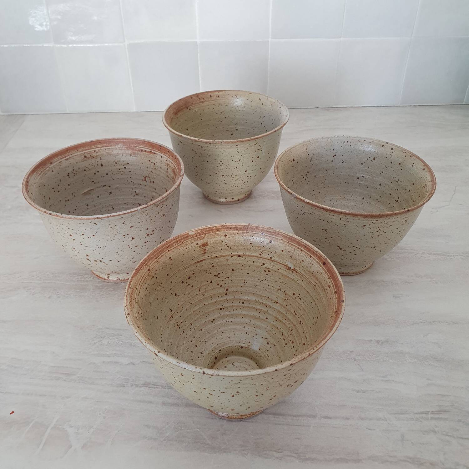Set of 4 Large Pyrite Stone Bowls