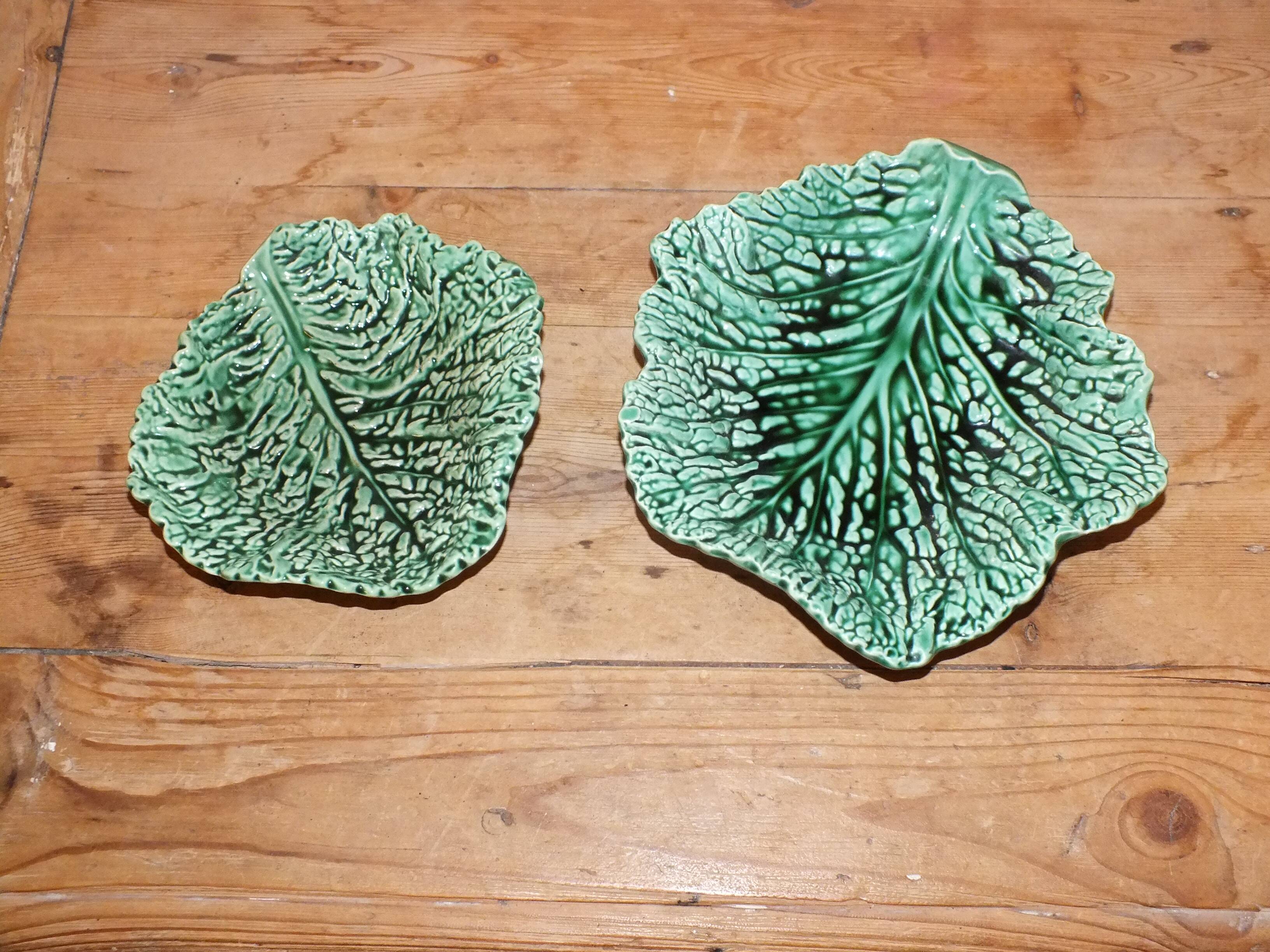 Duo dish dish in Sarreguemines cabbage leaf slip