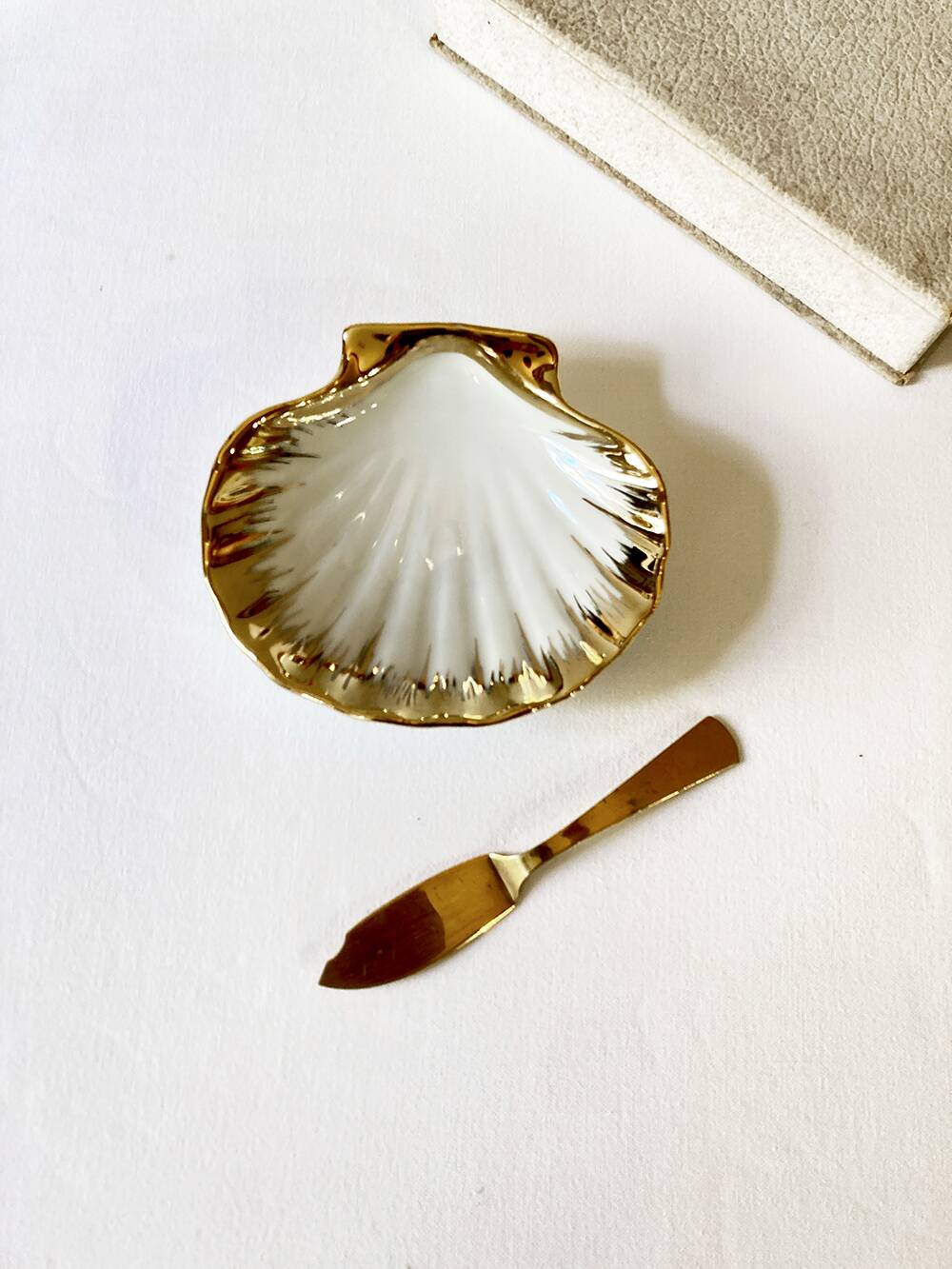 Antique Limoges ceramic butter dish and knife in their original case. Circa 1950