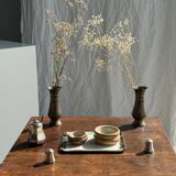 Pair of two small chiseled metal vases H15.5 D6.5