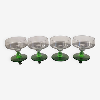 Lot de 4 coupes à champagne sur pied vert, années 60