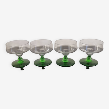 SET OF 4 CHAMPAGNE CUPS ON GREEN STANDS 1960s