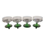 Set of 4 champagne glasses on green legs, 1960s