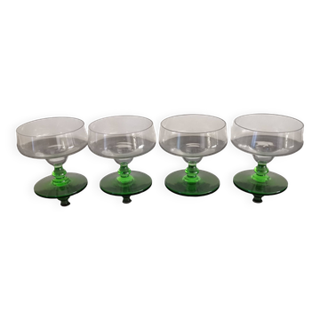 Lot de 4 coupes à champagne sur pied vert, années 60