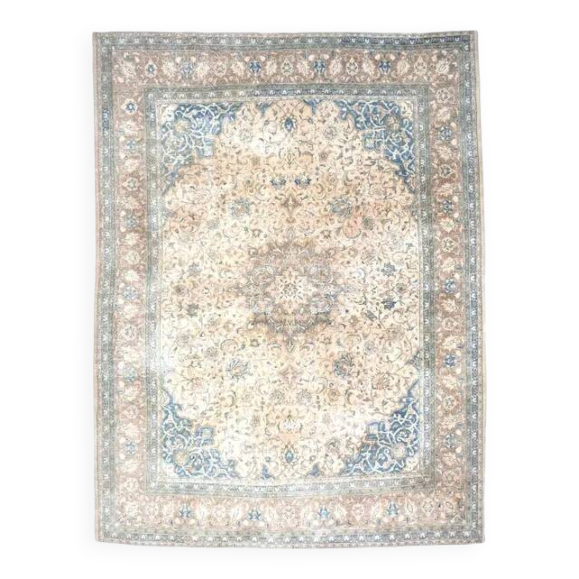 1970s Vintage Persian Handmade Wool Cotton Light Brown Area Rug 295x394