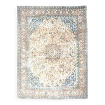1970s Vintage Persian Handmade Wool Cotton Light Brown Area Rug 295x394