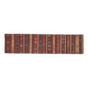 Turkish Kilim Vintage Handmade Wool Runner Rug Orange Gray Runner 66x334