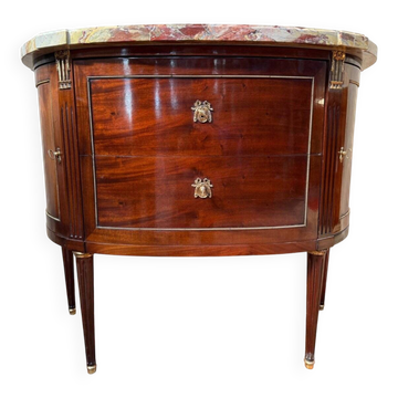 Louis XVI half-moon commode in mahogany and marble