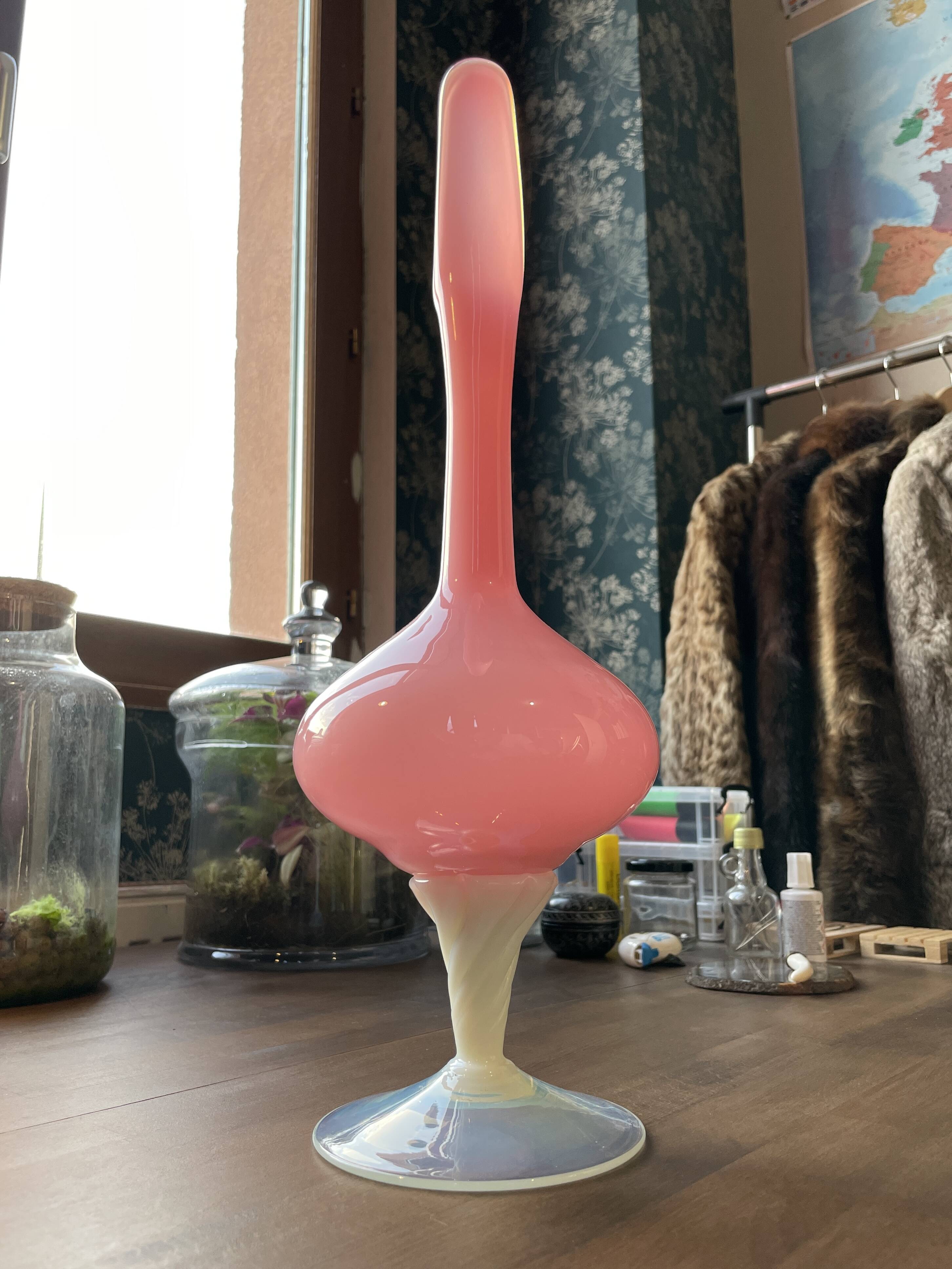Opaline jug, Empoli glass, Tuscany, Florence (1950, Italy)