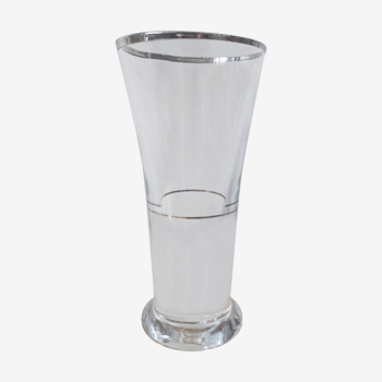 Vase verre transparent liseré argenté