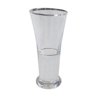 Vase verre transparent liseré argenté