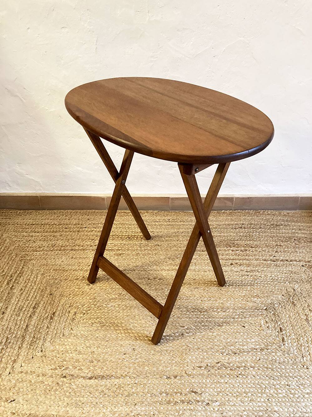 Solid wood oval folding side table