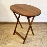 Solid wood oval folding side table