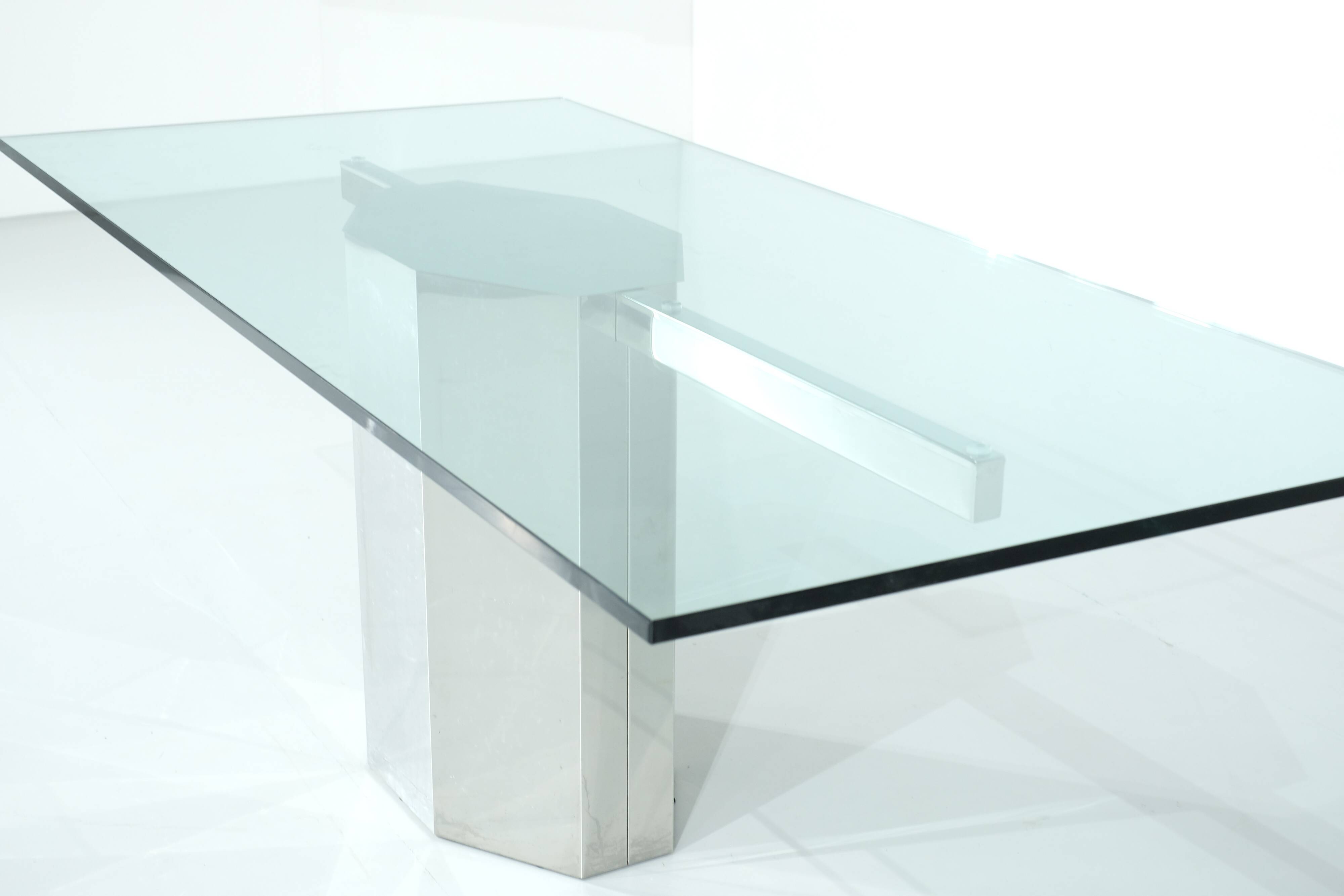 Glass table on chrome base, Italy - 1970s