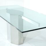 Glass table on chrome base, Italy - 1970s