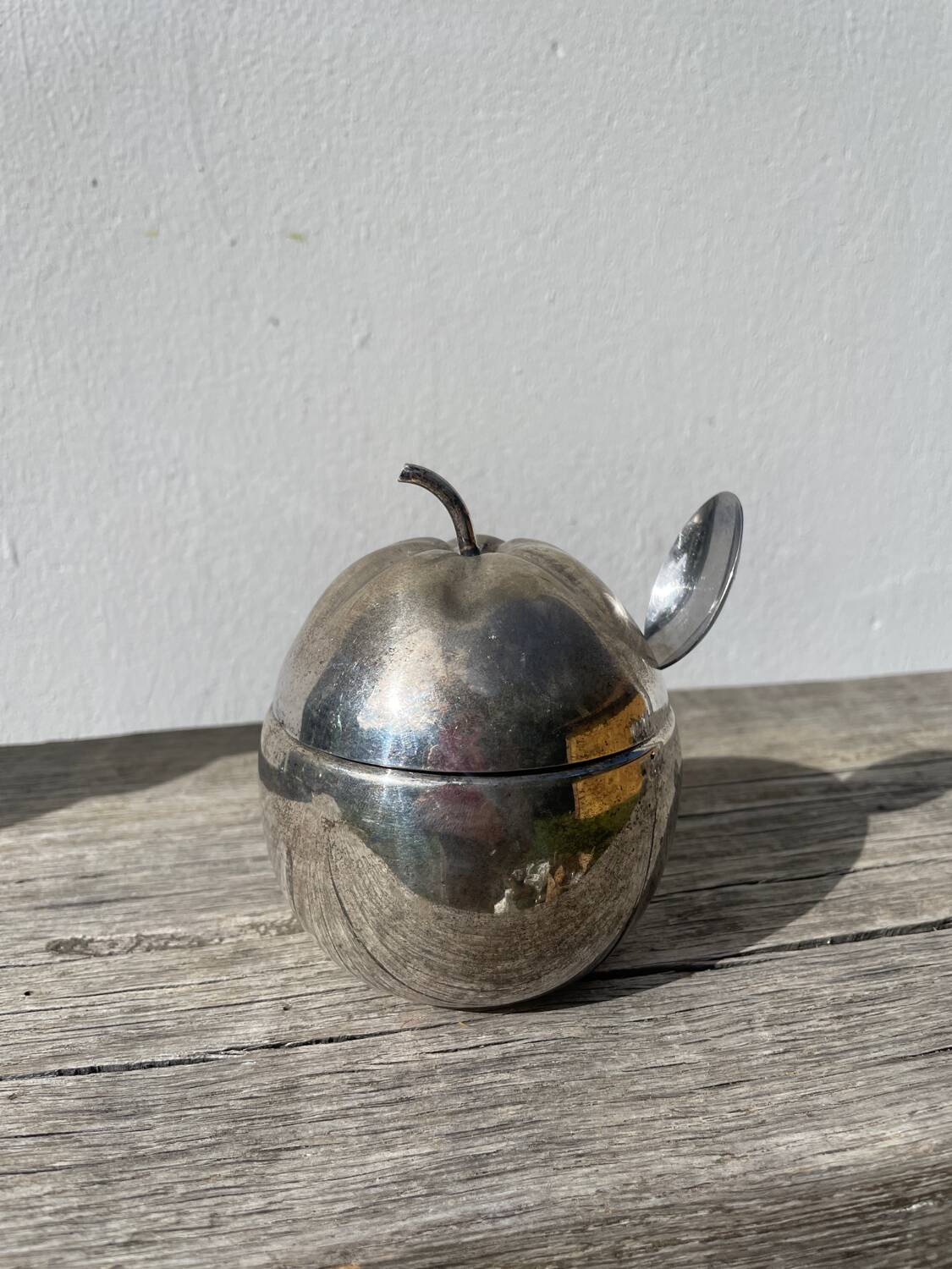 English silver plated apple sugar bowl