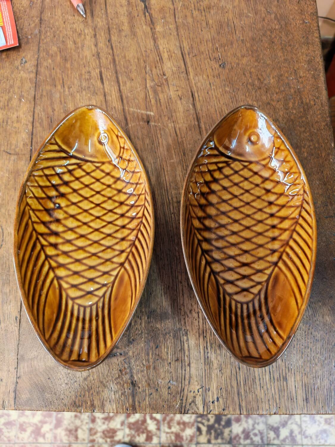 Pair of vintage Polish ceramic fish platters