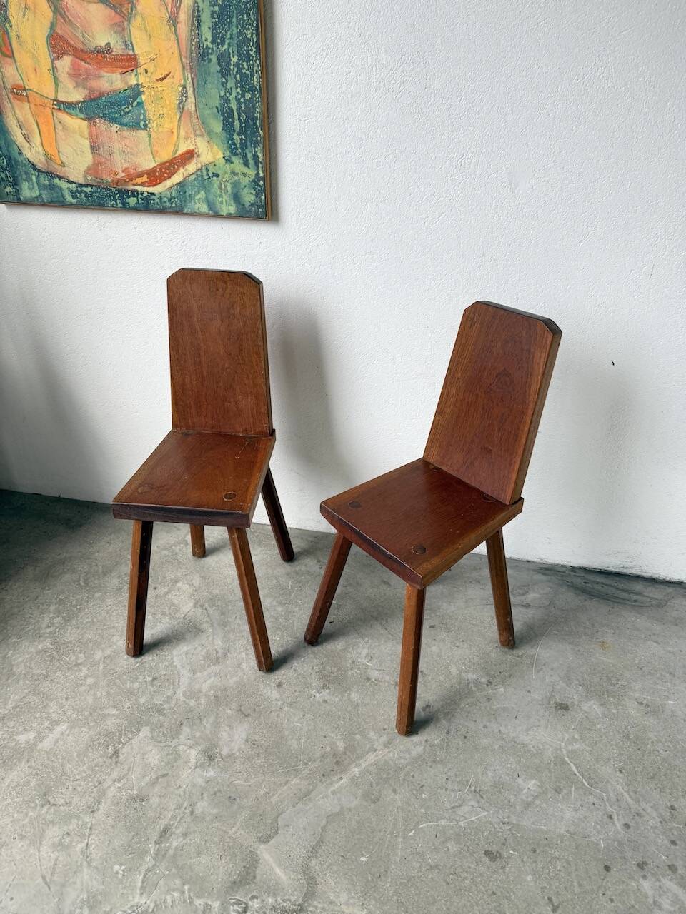 Paire de chaises brutaliste en chêne 1950