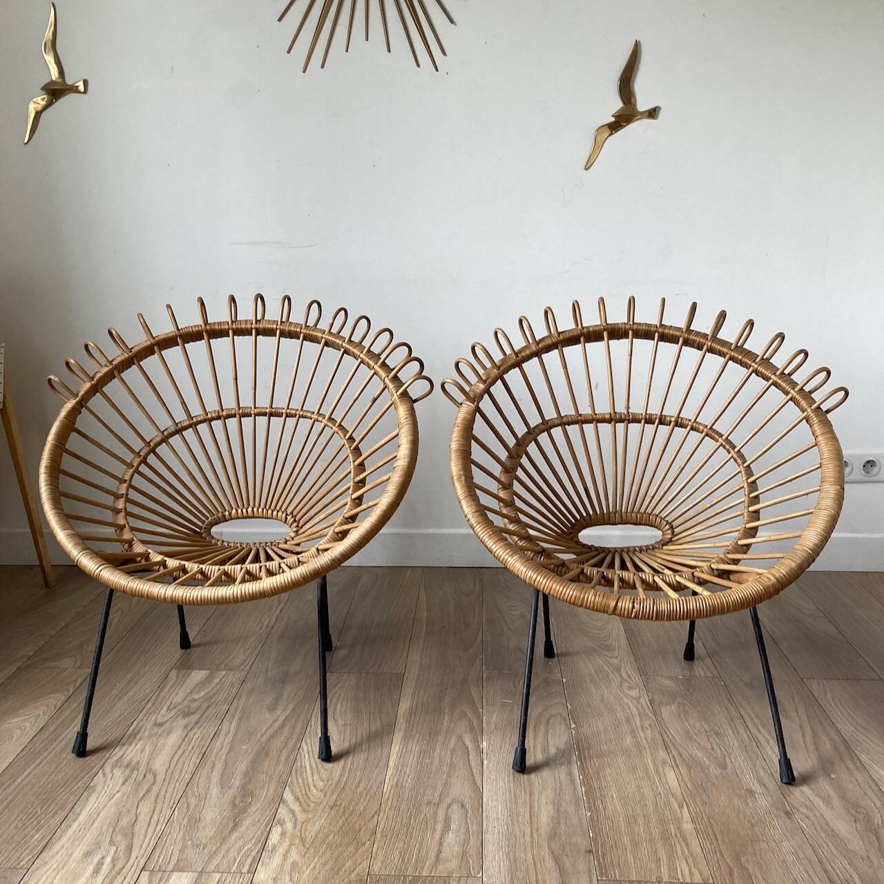 60s design rattan armchairs