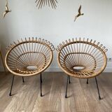 60s design rattan armchairs