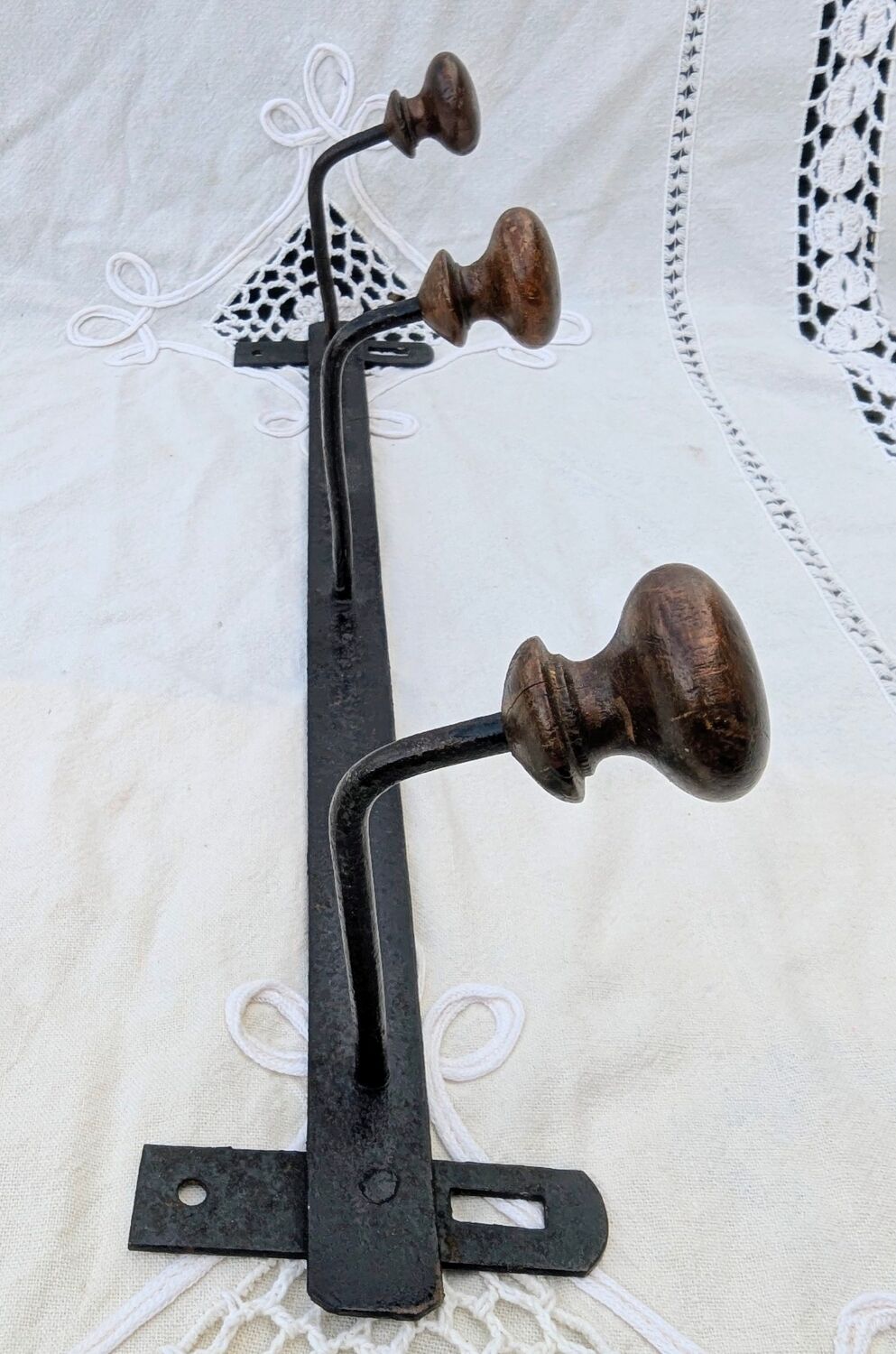 Wrought Iron Riveted Coat Rack with 3 Hooks Antique