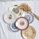 6 blue and pink dinner plates