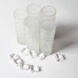 Set of 5 Vintage Bark Patterned Tumblers / Mid-Century Pressed Glass /Italy