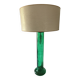 Retro table lamp with glass base and crocodile effect leather shade.