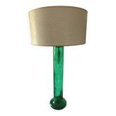 Lampe à poser rétro pied verre abat jour cuir effet crocodile