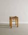 Vintage French Mid Century Wooden Four Legged Rattan Straw Stool, 1960s