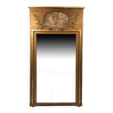 Louis XVI style trumeau in wood and gilded stucco and medallion engraving in the upper part