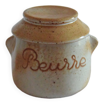 Water butter dish (Breton) stamped marsh sandstone France vintage ceramic speckled sandstone