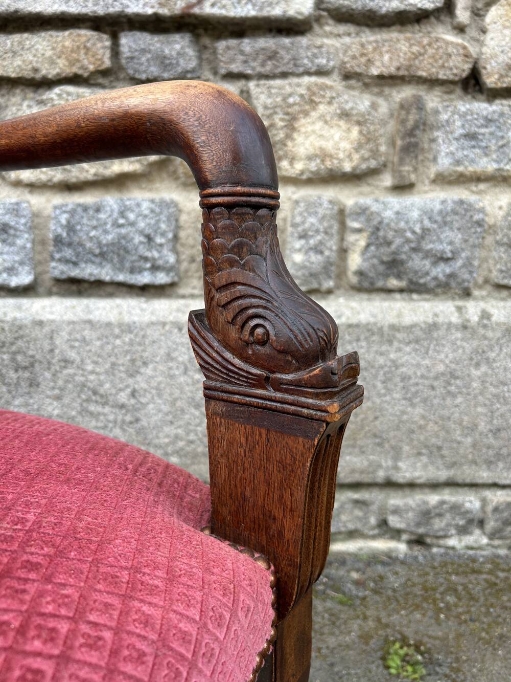 Pair of Empire armchairs, Consulate, walnut and velvet, 19th century.