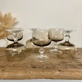 6 small vintage smoked stemmed glasses